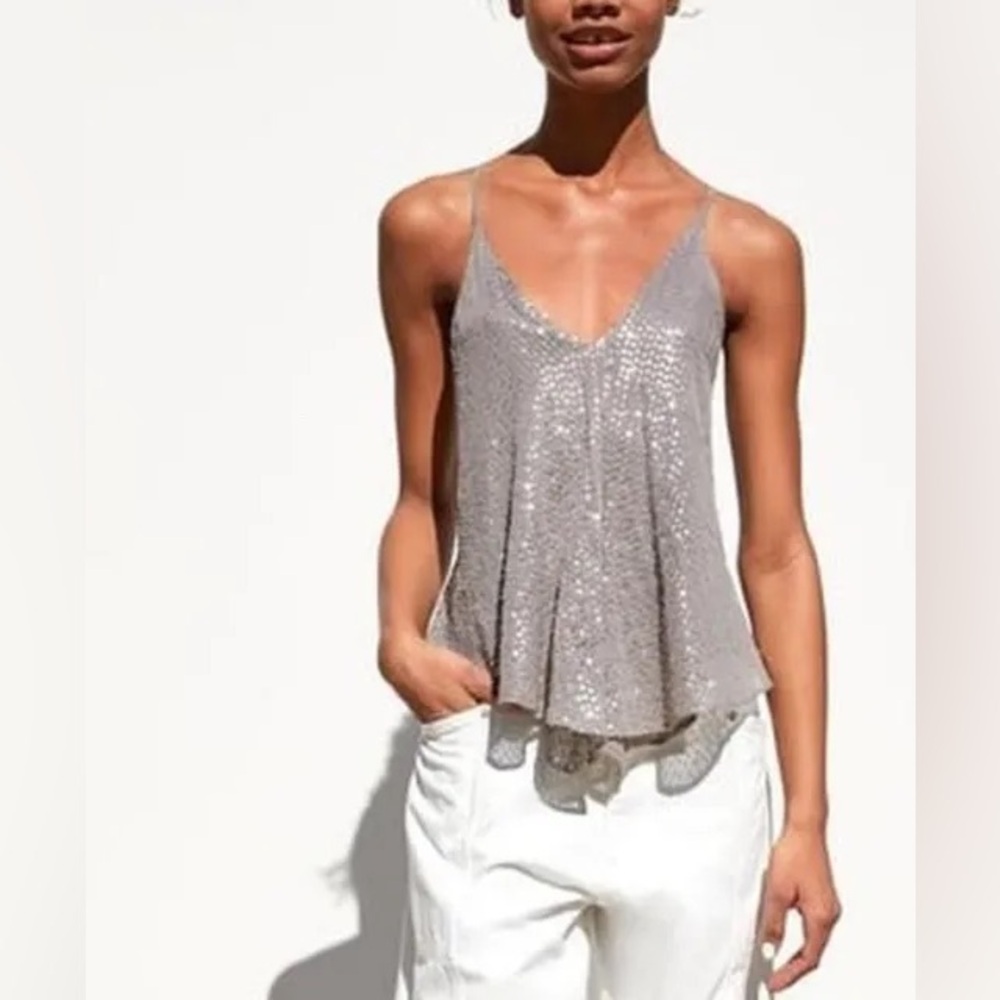 Zara Sequin Cami in Silver Size Medium